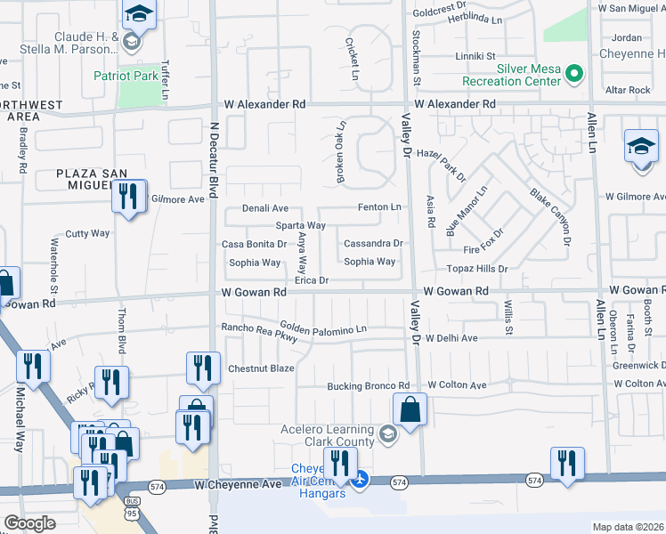 map of restaurants, bars, coffee shops, grocery stores, and more near 4425 Erica Drive in North Las Vegas