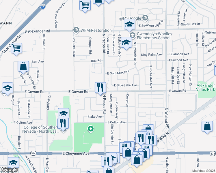 map of restaurants, bars, coffee shops, grocery stores, and more near 3593 Marquette Drive in Las Vegas