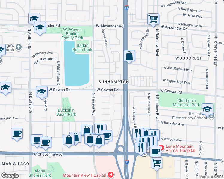 map of restaurants, bars, coffee shops, grocery stores, and more near 7075 West Gowan Road in Las Vegas