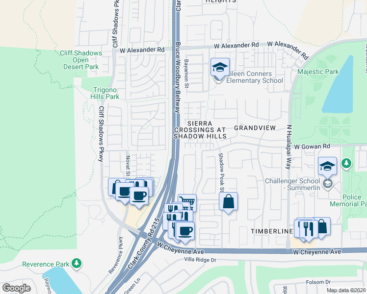 map of restaurants, bars, coffee shops, grocery stores, and more near 3501 Shady Timber Street in Las Vegas