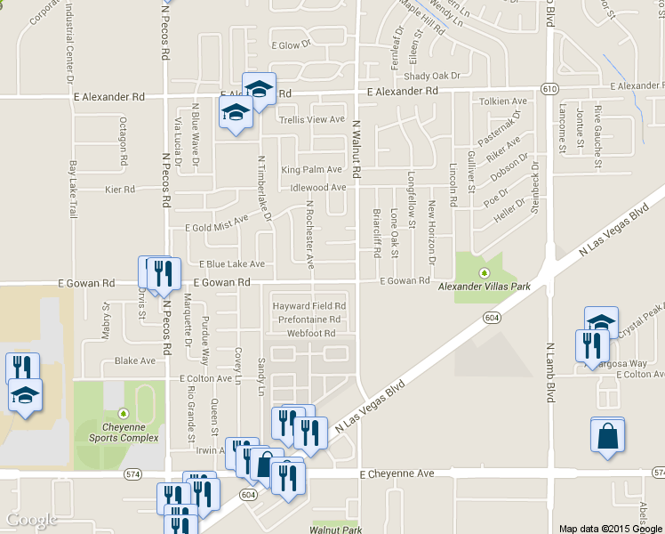 map of restaurants, bars, coffee shops, grocery stores, and more near 3837 East Kellogg Avenue in Las Vegas