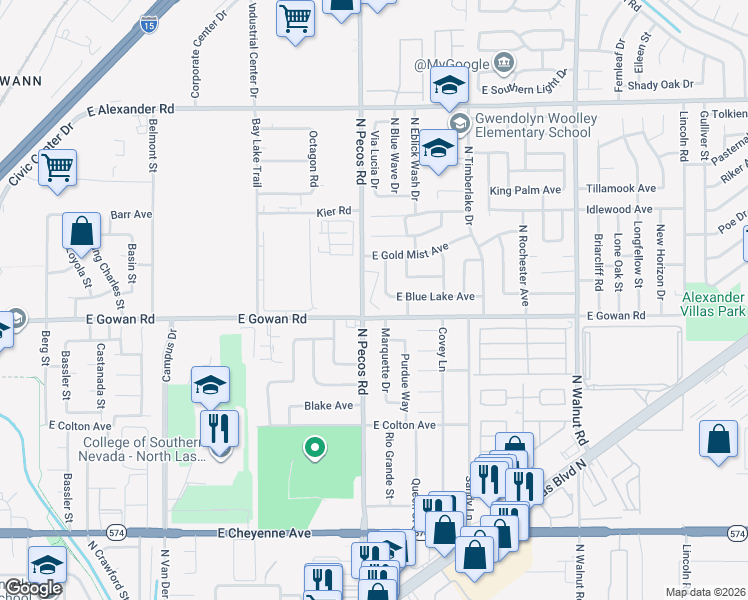 map of restaurants, bars, coffee shops, grocery stores, and more near 3593 Marquette Drive in Las Vegas