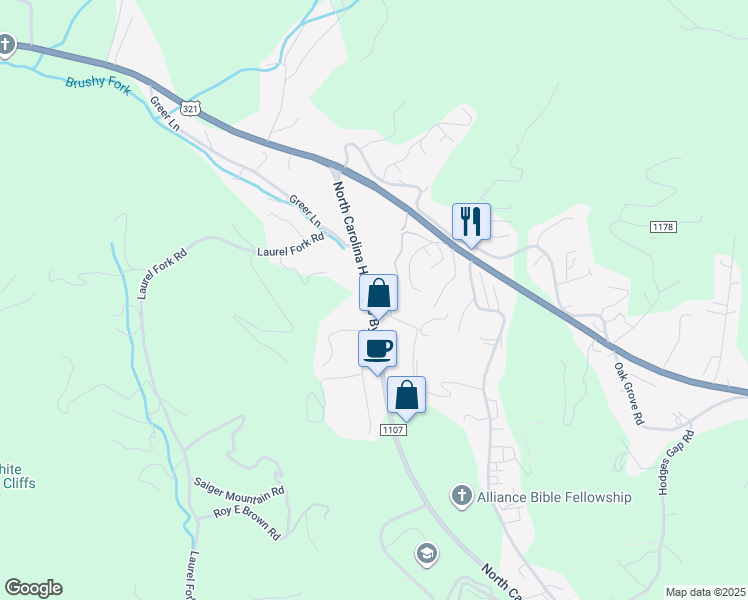 map of restaurants, bars, coffee shops, grocery stores, and more near 431 North Carolina Highway 105 Bypass in Boone