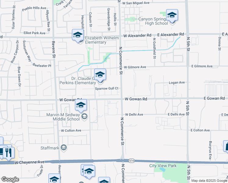 map of restaurants, bars, coffee shops, grocery stores, and more near 3628 Hopper Court in North Las Vegas