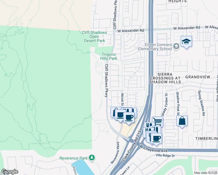 map of restaurants, bars, coffee shops, grocery stores, and more near 3609 Evening Fog Street in Las Vegas