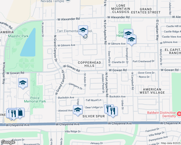map of restaurants, bars, coffee shops, grocery stores, and more near 9360 Red Rose in Las Vegas