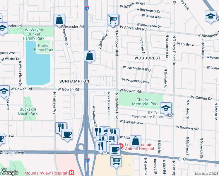 map of restaurants, bars, coffee shops, grocery stores, and more near 3605 Spanish Butterfly Street in Las Vegas