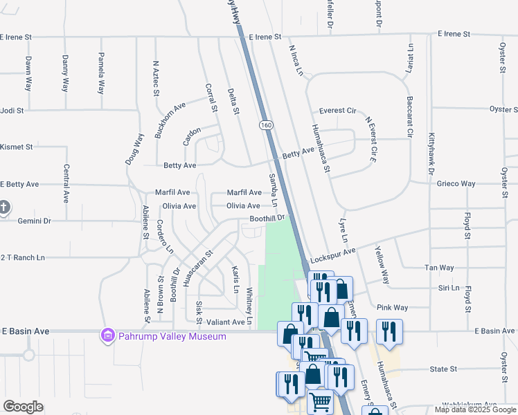 map of restaurants, bars, coffee shops, grocery stores, and more near 931 Olivia Avenue in Pahrump