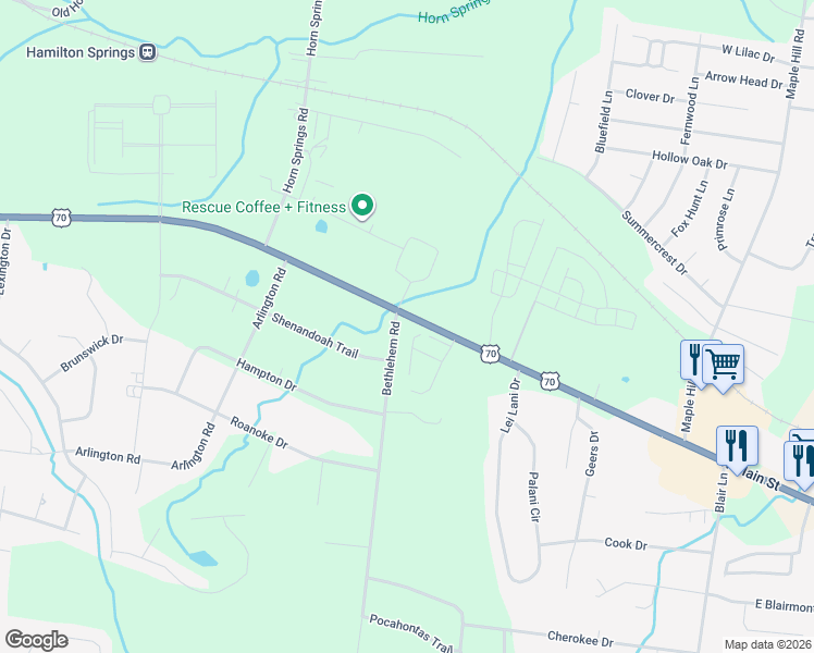map of restaurants, bars, coffee shops, grocery stores, and more near 2070 Lebanon Road in Lebanon