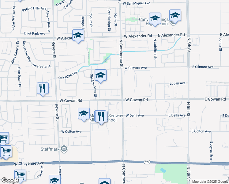 map of restaurants, bars, coffee shops, grocery stores, and more near 3628 Hopper Court in North Las Vegas