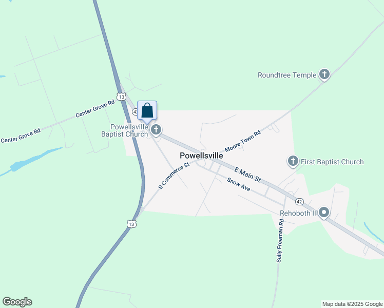 map of restaurants, bars, coffee shops, grocery stores, and more near 107 Main Street in Ahoskie