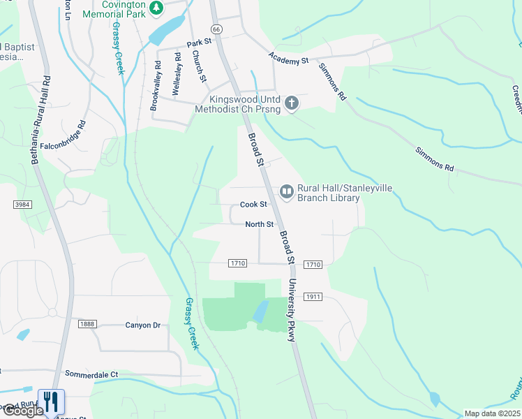 map of restaurants, bars, coffee shops, grocery stores, and more near 7176 Broad Street in Rural Hall