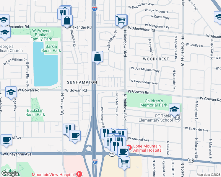 map of restaurants, bars, coffee shops, grocery stores, and more near 6809 Cobre Azul Avenue in Las Vegas