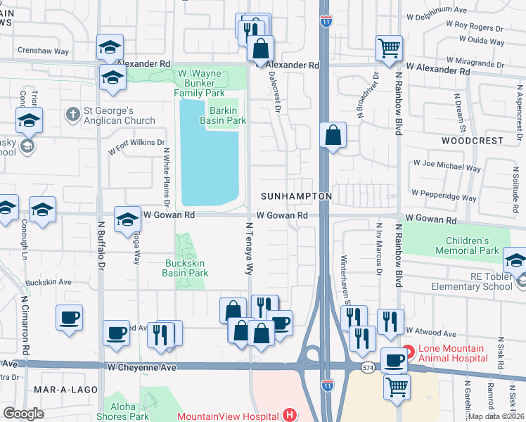 map of restaurants, bars, coffee shops, grocery stores, and more near 3600 North Depew Circle in Las Vegas