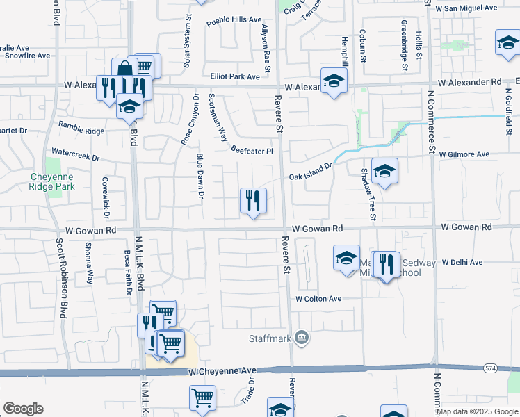 map of restaurants, bars, coffee shops, grocery stores, and more near 901 Quicksand Lane in North Las Vegas
