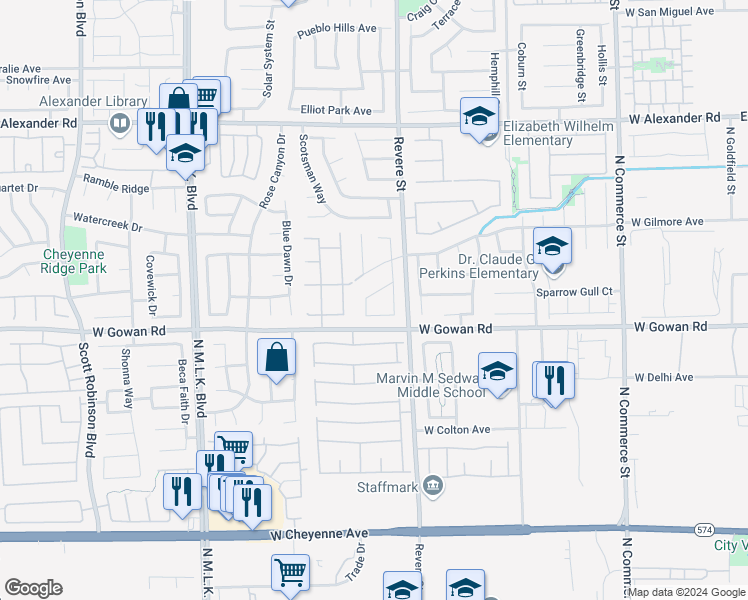 map of restaurants, bars, coffee shops, grocery stores, and more near 901 Quicksand Lane in North Las Vegas