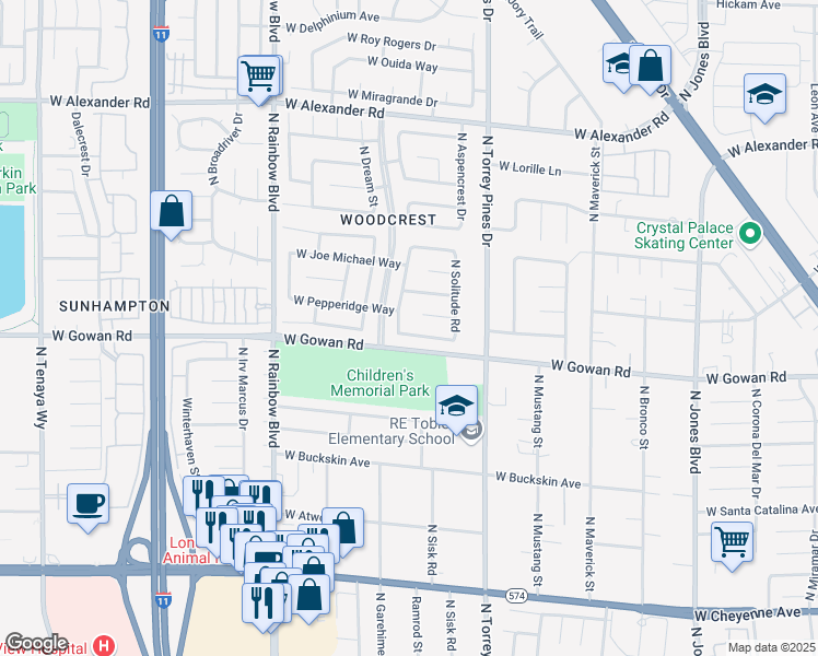 map of restaurants, bars, coffee shops, grocery stores, and more near 6440 West Marrow Road in Las Vegas