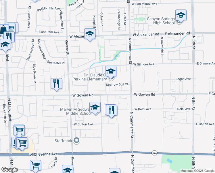map of restaurants, bars, coffee shops, grocery stores, and more near 3637 Zug Bug Street in North Las Vegas