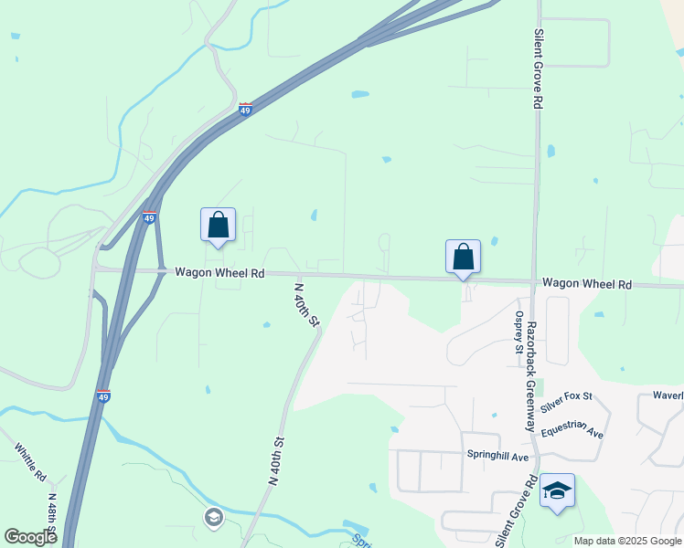 map of restaurants, bars, coffee shops, grocery stores, and more near 4761 Wildwood Lane in Springdale
