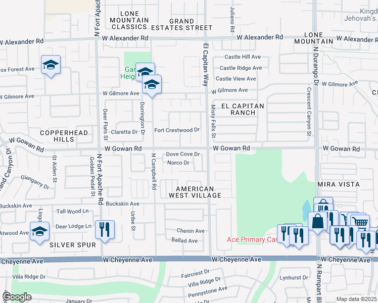 map of restaurants, bars, coffee shops, grocery stores, and more near 8872 Dove Cove Drive in Las Vegas