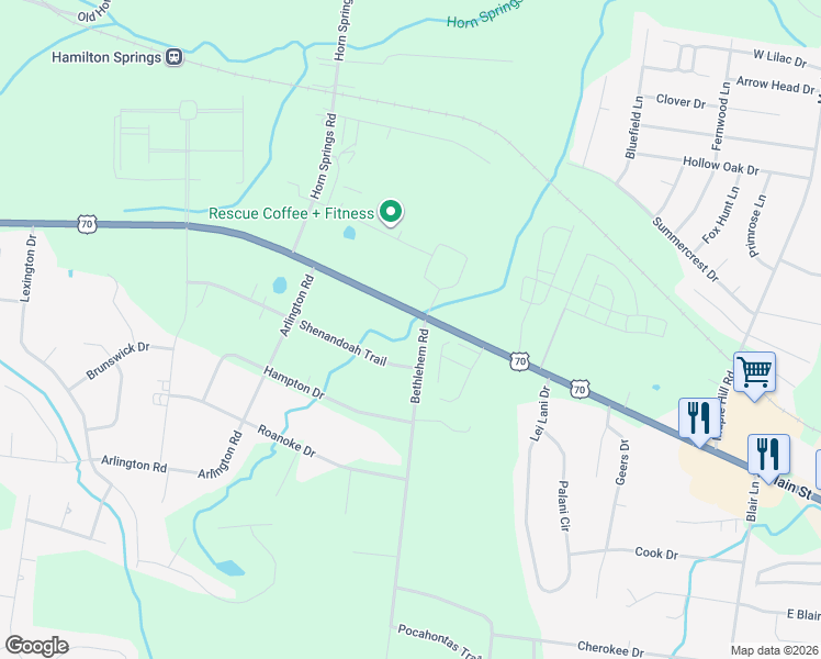 map of restaurants, bars, coffee shops, grocery stores, and more near 2070 Lebanon Road in Lebanon