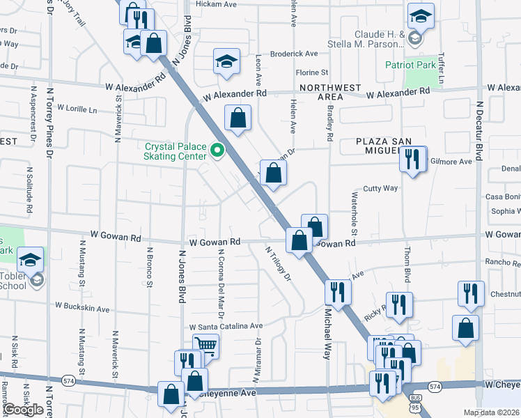 map of restaurants, bars, coffee shops, grocery stores, and more near 3651 North Rancho Drive in Las Vegas