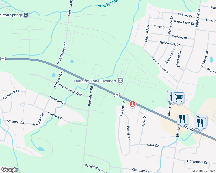 map of restaurants, bars, coffee shops, grocery stores, and more near 1975 Lebanon Road in Lebanon