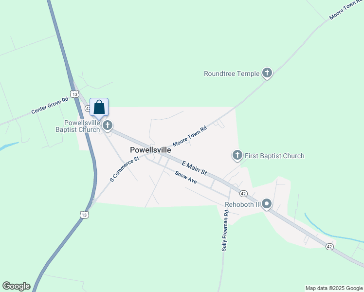 map of restaurants, bars, coffee shops, grocery stores, and more near 204 Bethlehem Church Road in Ahoskie