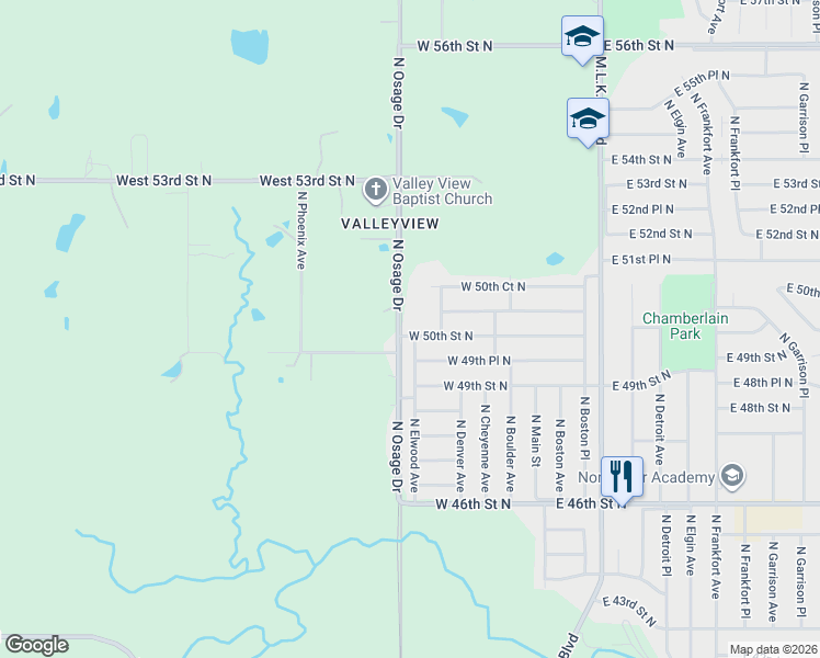 map of restaurants, bars, coffee shops, grocery stores, and more near 5027 North Osage Drive in Tulsa