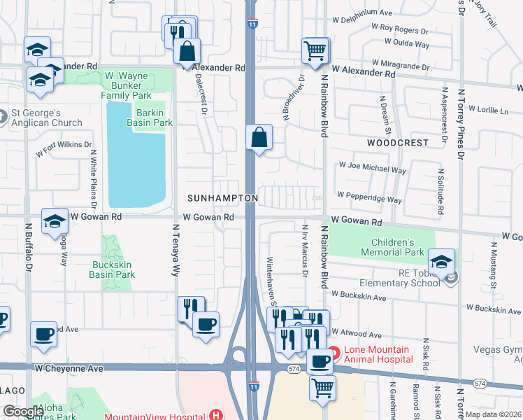 map of restaurants, bars, coffee shops, grocery stores, and more near 3600 Monarcas Street in Las Vegas