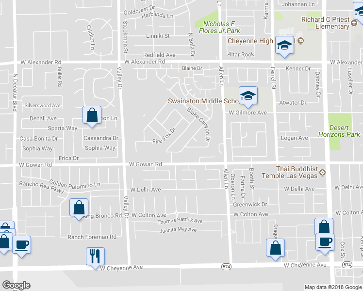 map of restaurants, bars, coffee shops, grocery stores, and more near 3930 Burma Road in North Las Vegas