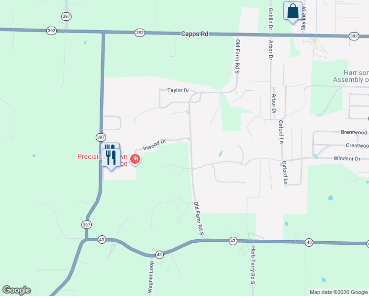 map of restaurants, bars, coffee shops, grocery stores, and more near 2702 Inwood Drive in Harrison