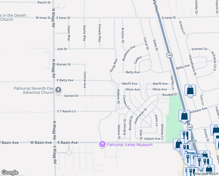 map of restaurants, bars, coffee shops, grocery stores, and more near 420 Gemini Drive in Pahrump