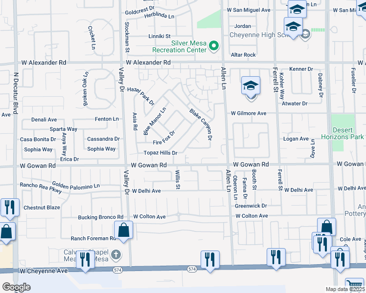 map of restaurants, bars, coffee shops, grocery stores, and more near 3930 Burma Road in North Las Vegas
