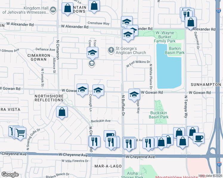 map of restaurants, bars, coffee shops, grocery stores, and more near 7620 Zermatt Avenue in Las Vegas