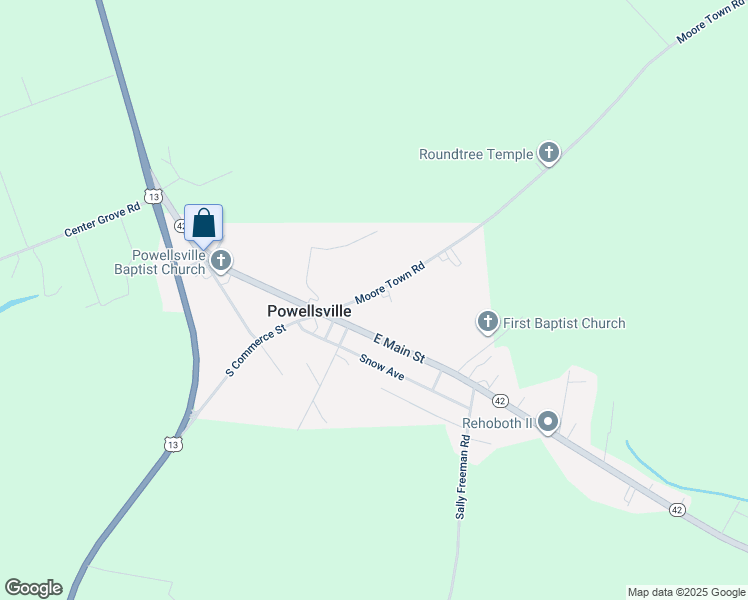 map of restaurants, bars, coffee shops, grocery stores, and more near 204 Bethlehem Church Road in Ahoskie