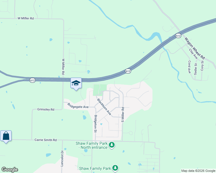 map of restaurants, bars, coffee shops, grocery stores, and more near 7745 West Miller Road in Springdale