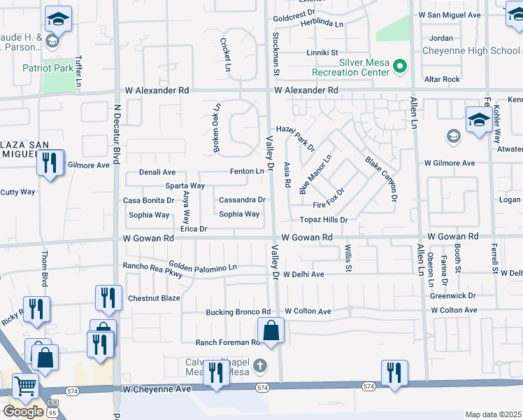 map of restaurants, bars, coffee shops, grocery stores, and more near 4319 Cassandra Drive in North Las Vegas