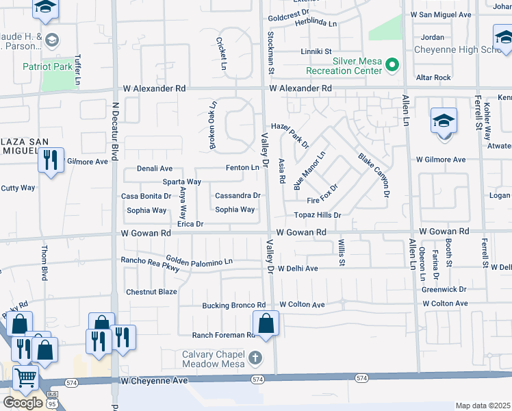 map of restaurants, bars, coffee shops, grocery stores, and more near 4319 Cassandra Drive in North Las Vegas