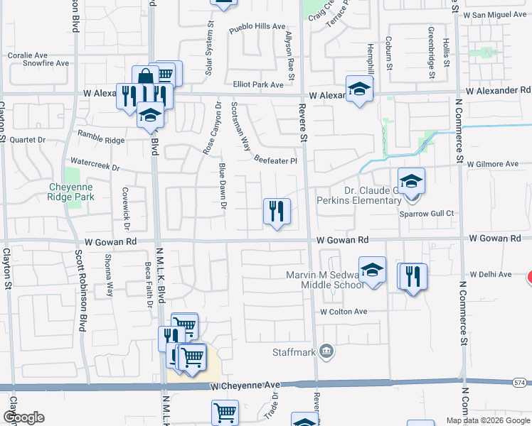 map of restaurants, bars, coffee shops, grocery stores, and more near 926 Oak Island Drive in North Las Vegas