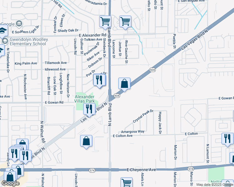 map of restaurants, bars, coffee shops, grocery stores, and more near 3663 Las Vegas Boulevard North in Las Vegas