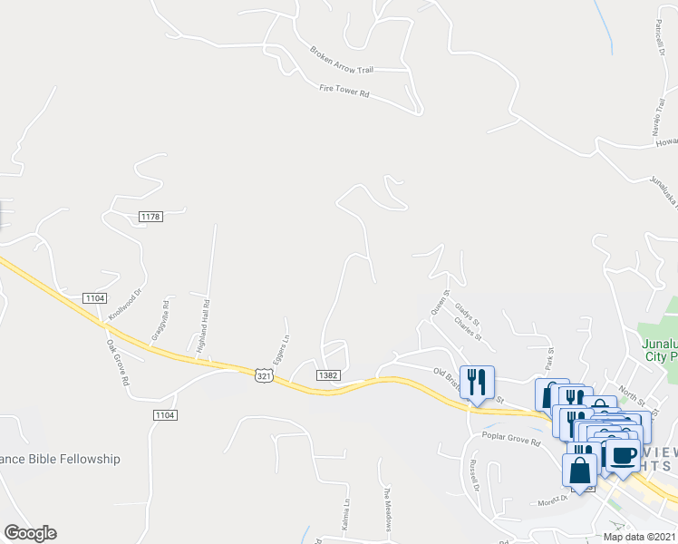 map of restaurants, bars, coffee shops, grocery stores, and more near 509 Pinnacle Drive in Boone