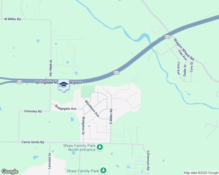 map of restaurants, bars, coffee shops, grocery stores, and more near 4436 Douglas Lane in Springdale