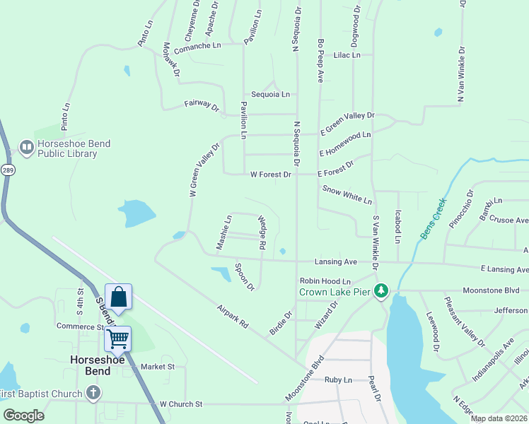map of restaurants, bars, coffee shops, grocery stores, and more near 205 Wedge Road in Horseshoe Bend