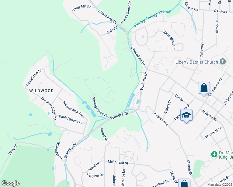 map of restaurants, bars, coffee shops, grocery stores, and more near 2232 Cambridge Drive in Morristown