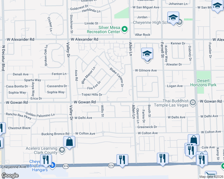 map of restaurants, bars, coffee shops, grocery stores, and more near 3918 Burma Road in North Las Vegas