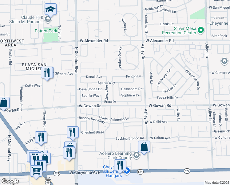 map of restaurants, bars, coffee shops, grocery stores, and more near 4417 Cassandra Drive in North Las Vegas