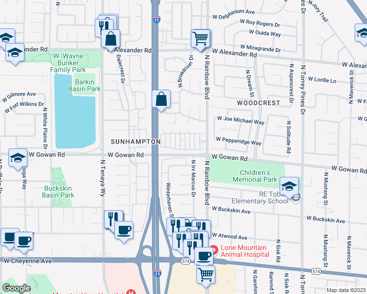 map of restaurants, bars, coffee shops, grocery stores, and more near 3605 Galatea Street in Las Vegas