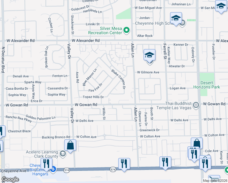 map of restaurants, bars, coffee shops, grocery stores, and more near 3918 Burma Road in North Las Vegas