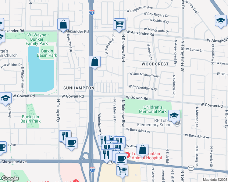 map of restaurants, bars, coffee shops, grocery stores, and more near 3605 Spanish Butterfly Street in Las Vegas